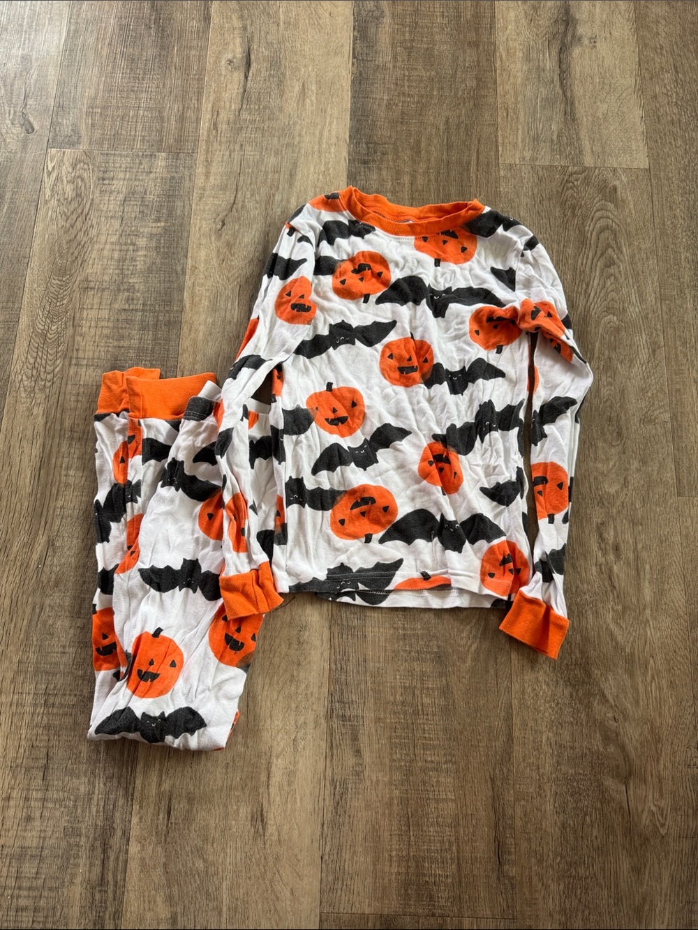Carter's White Orange and Black Halloween Pumpkin Pajama Set